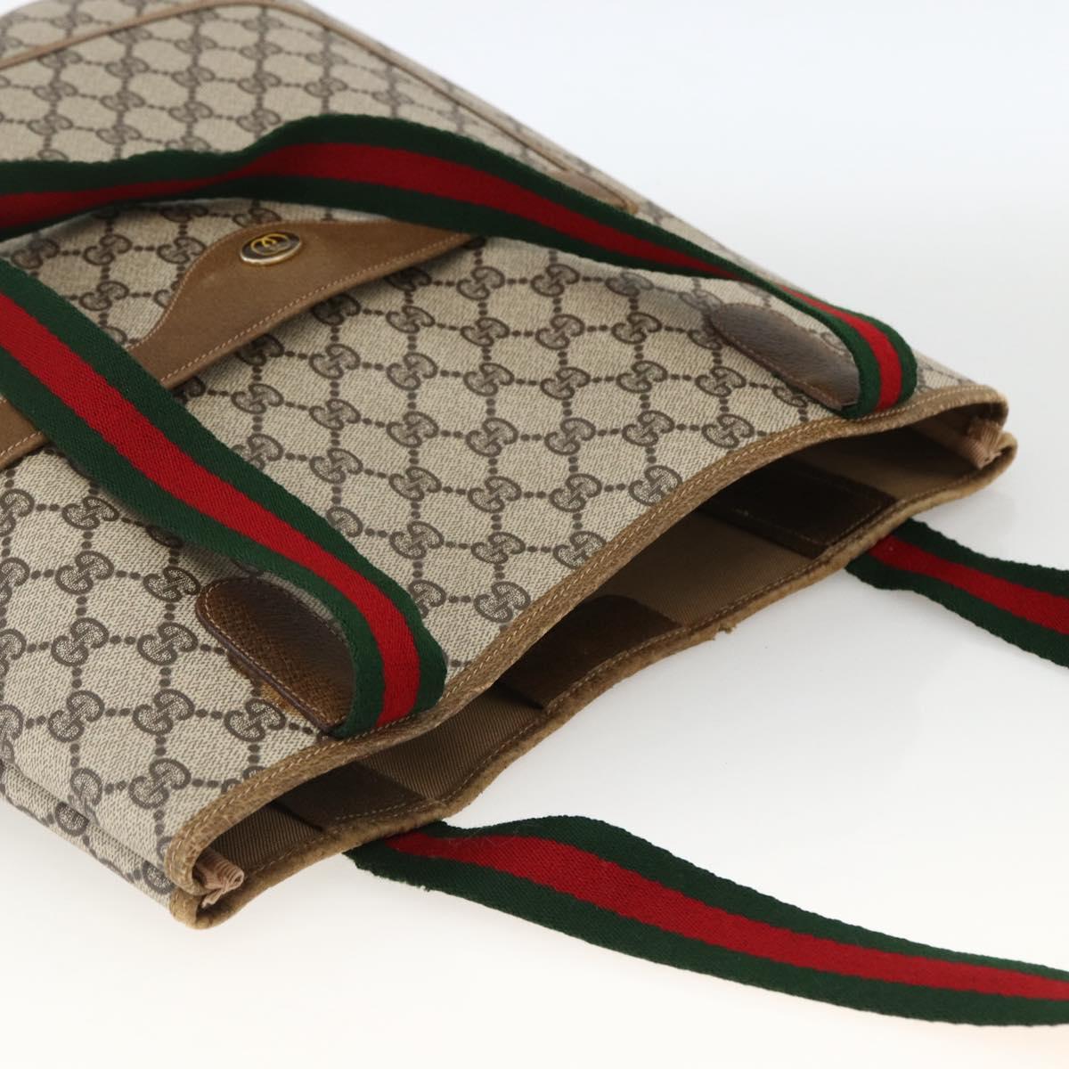 GUCCI GG Supreme Web Sherry Line Tote Bag PVC Beige Auth ep13605