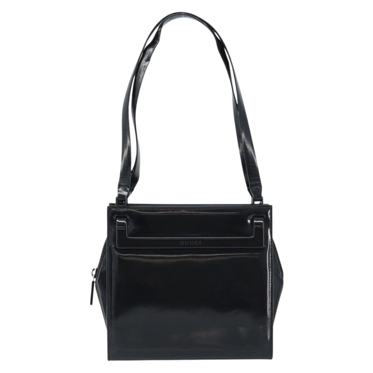 GUCCI Tote Bag Patent leather Black Silver Auth ep13611