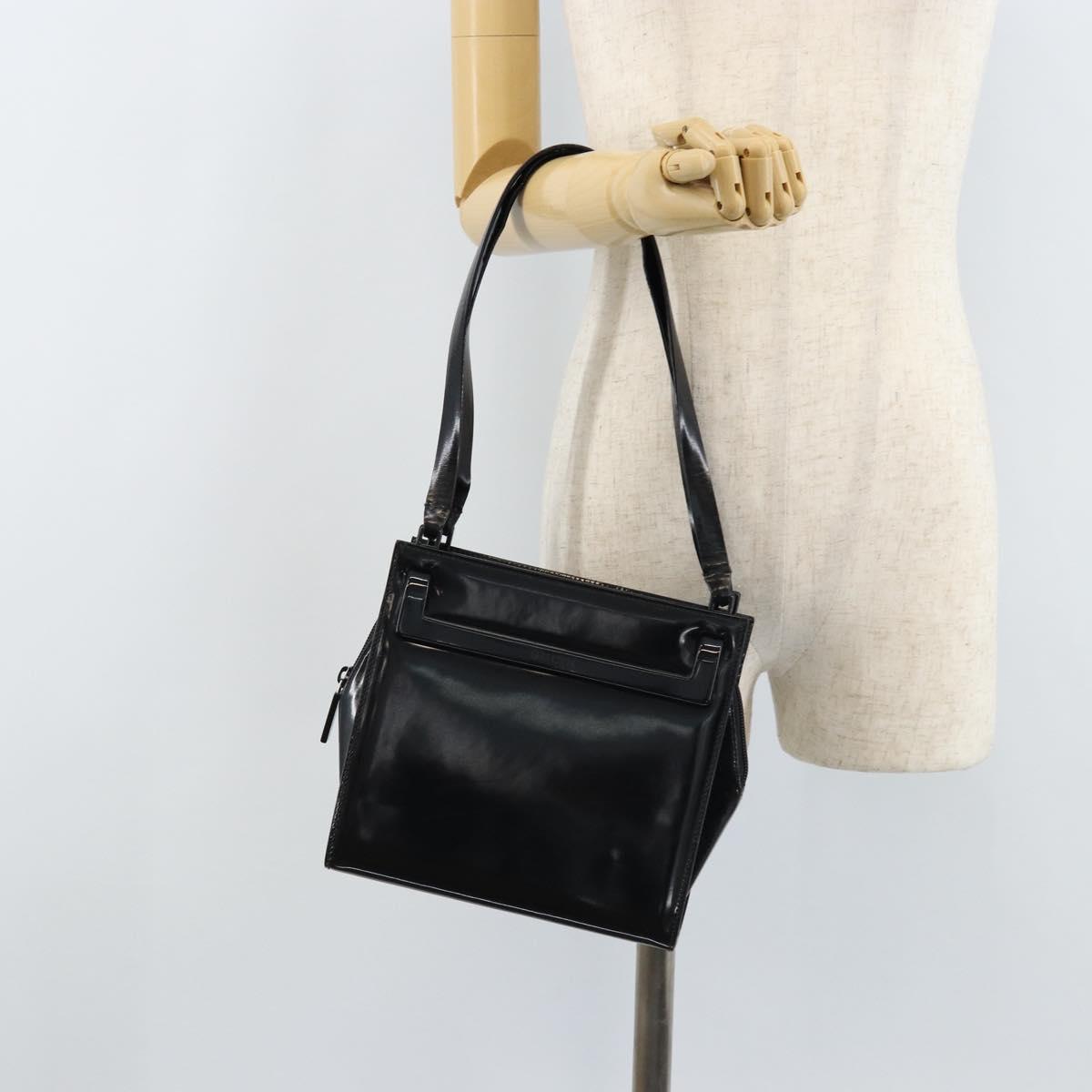 GUCCI Tote Bag Patent leather Black Silver Auth ep13611