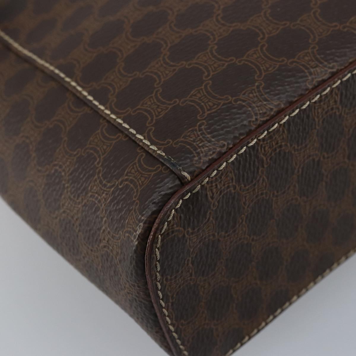 CELINE Macadam Canvas Vanity Hand Bag PVC Leather Brown Gold Auth ep13612