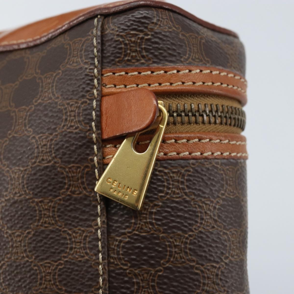 CELINE Macadam Canvas Vanity Hand Bag PVC Leather Brown Gold Auth ep13612
