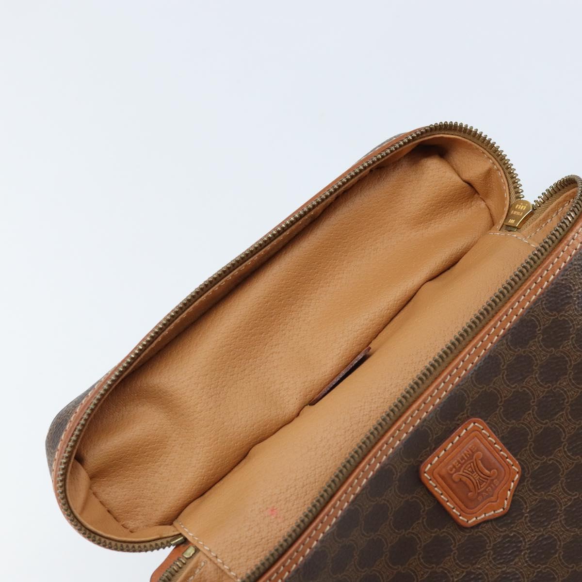 CELINE Macadam Canvas Vanity Hand Bag PVC Leather Brown Gold Auth ep13612