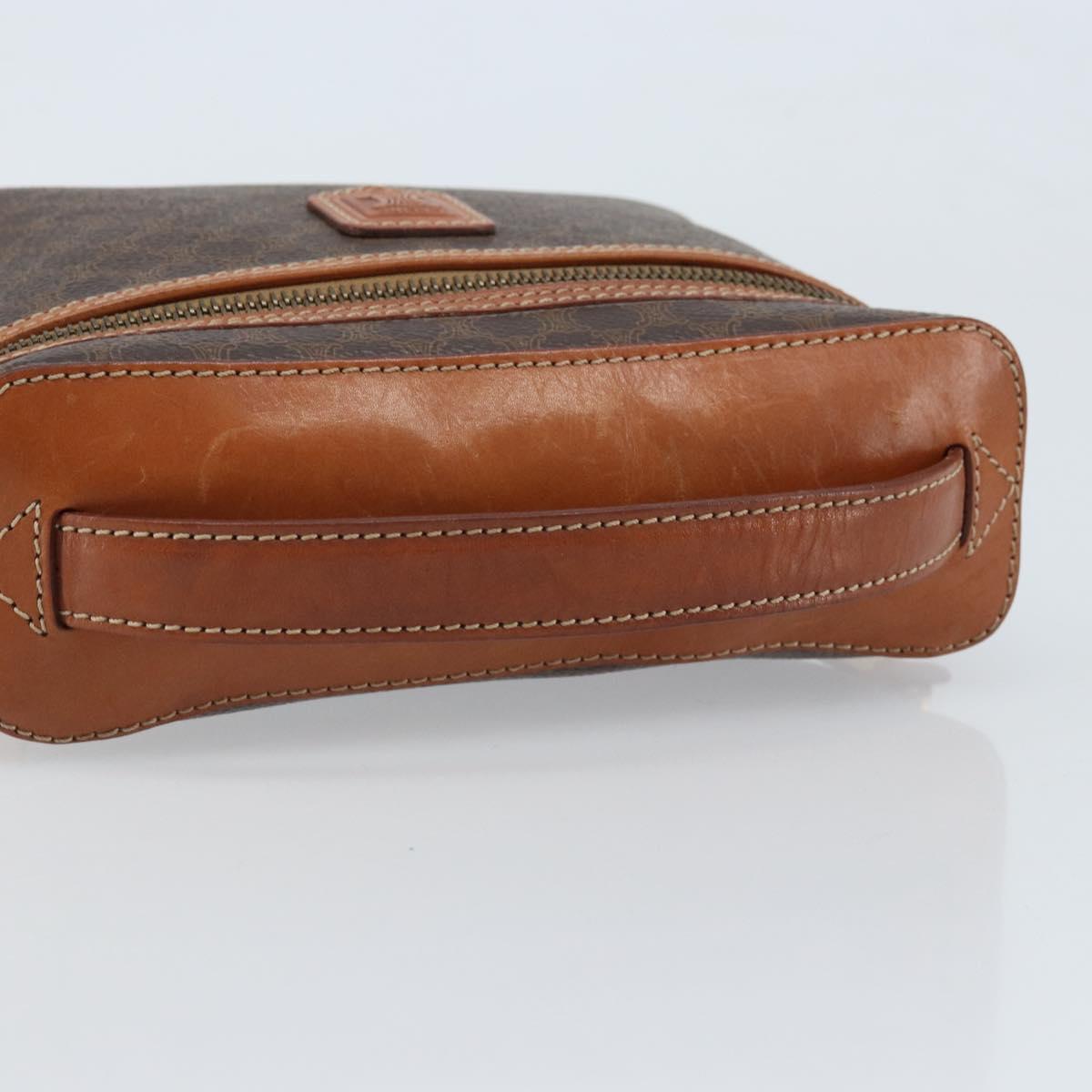 CELINE Macadam Canvas Vanity Hand Bag PVC Leather Brown Gold Auth ep13612