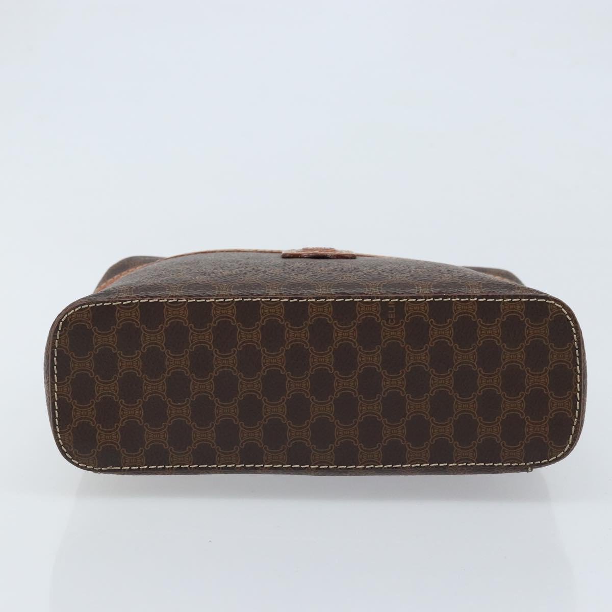 CELINE Macadam Canvas Vanity Hand Bag PVC Leather Brown Gold Auth ep13612