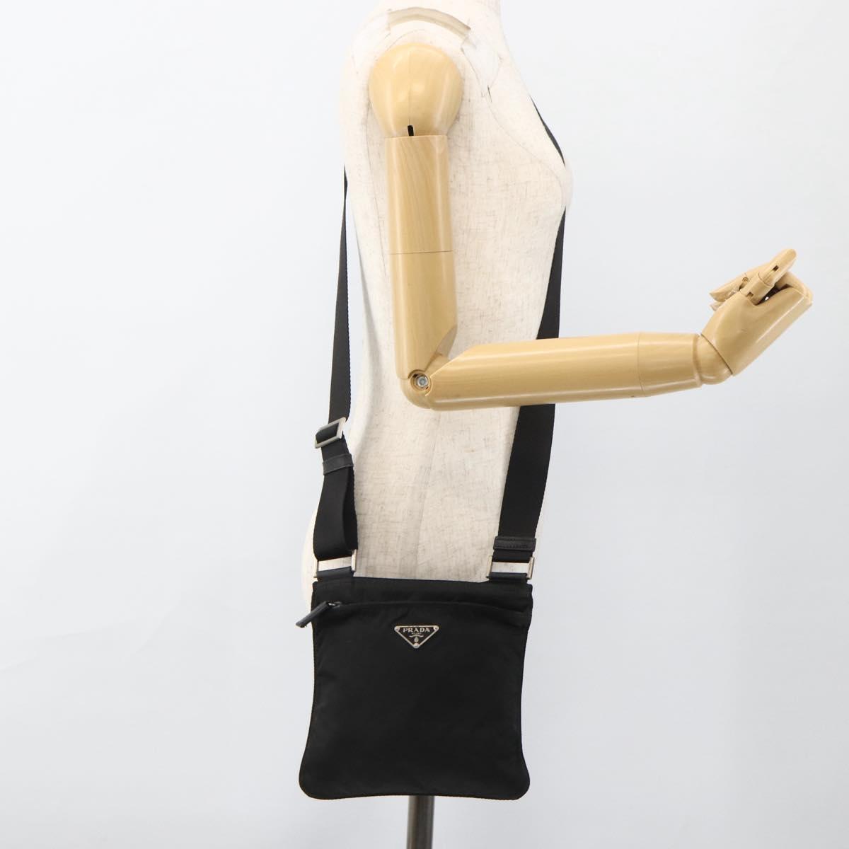 PRADA Shoulder Bag Nylon Black Silver Auth ep13614