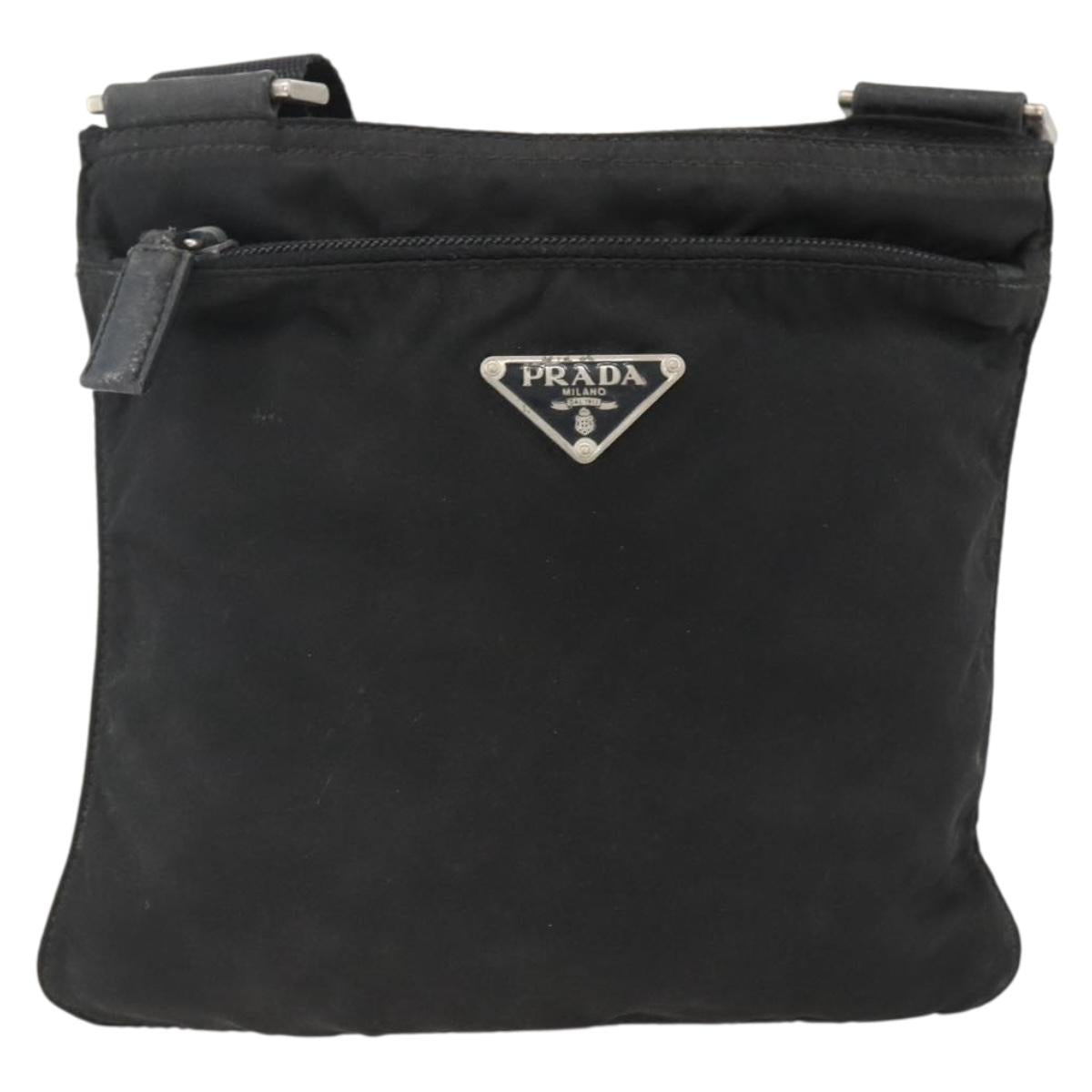 PRADA Shoulder Bag Nylon Black Silver Auth ep13614