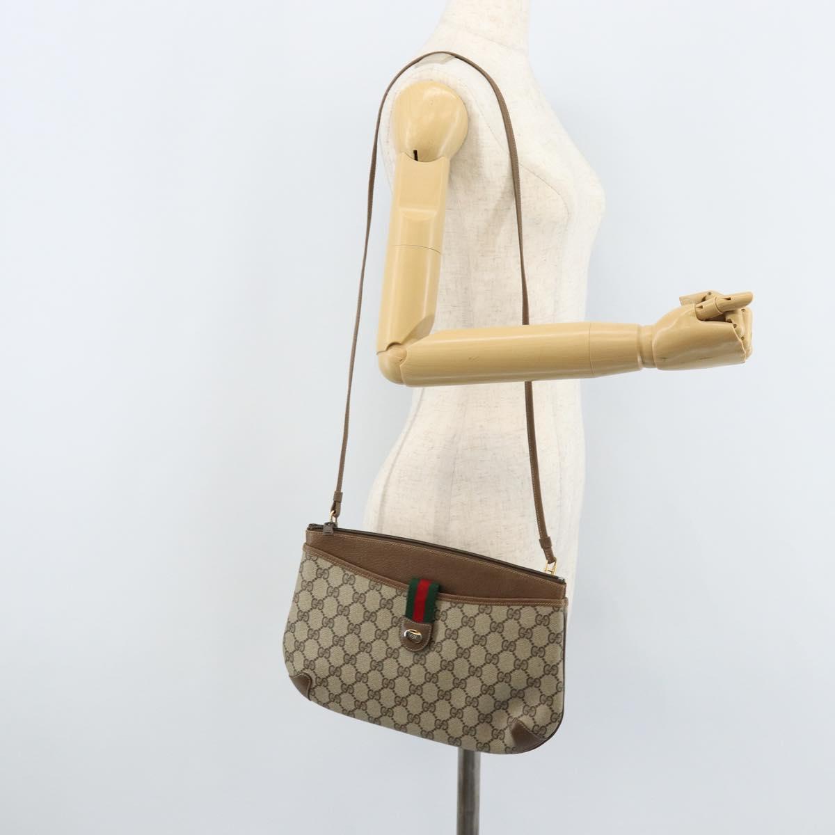 GUCCI GG Supreme Web Sherry Line Bag PVC Beige Red 904 02 026 Auth ep13622