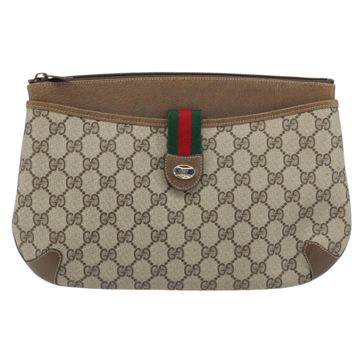 GUCCI GG Supreme Web Sherry Line Bag PVC Beige Red 904 02 026 Auth ep13622