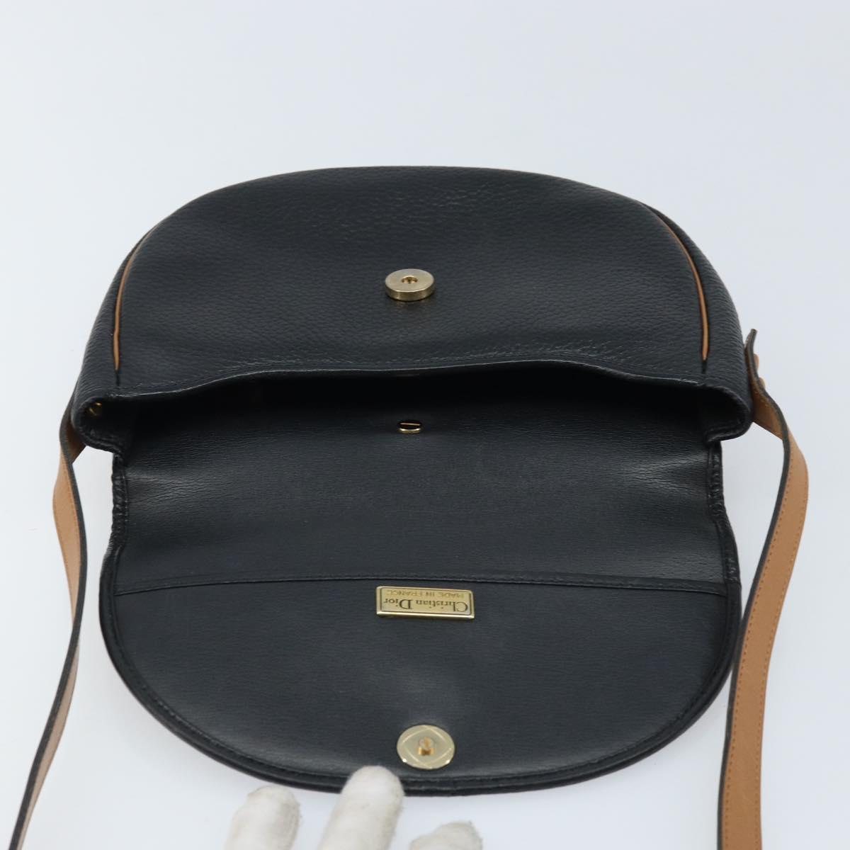 Christian Dior Shoulder Bag Leather Black Gold Auth ep13624