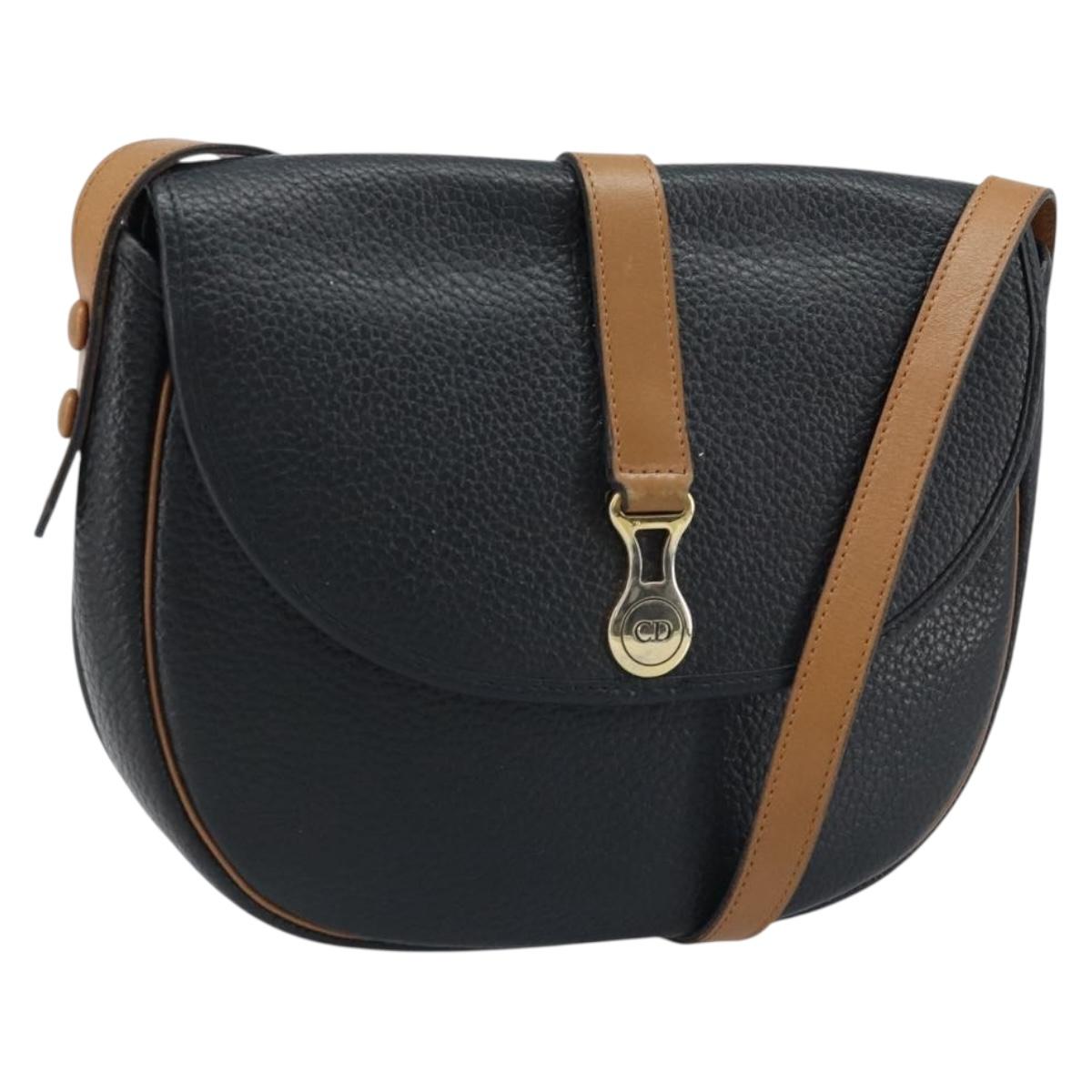 Christian Dior Shoulder Bag Leather Black Gold Auth ep13624