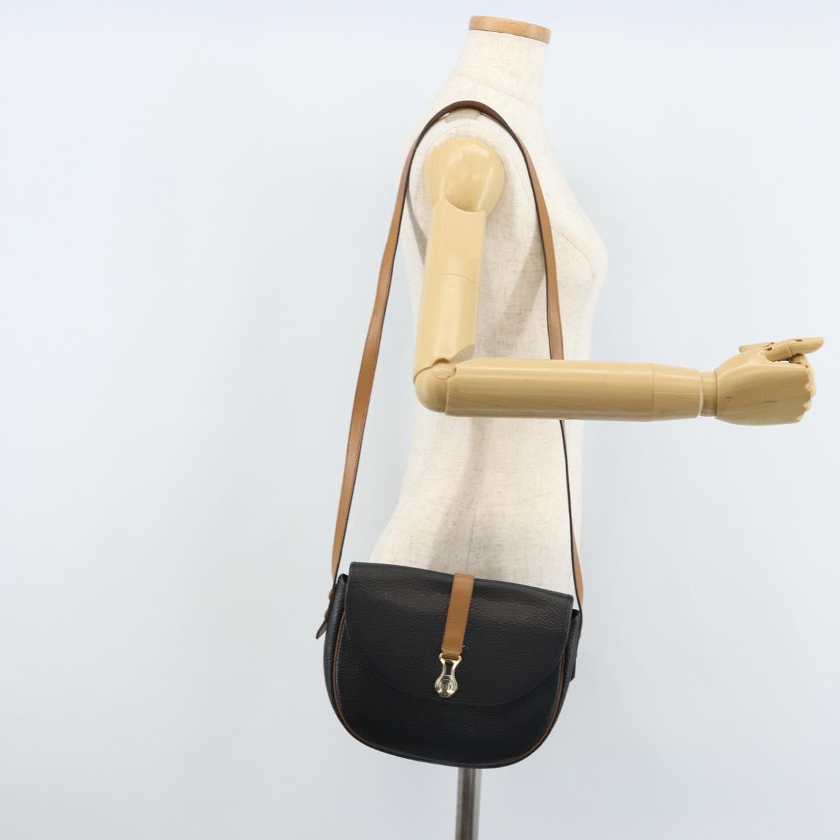 Christian Dior Shoulder Bag Leather Black Gold Auth ep13624