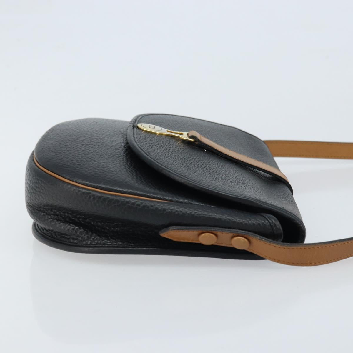 Christian Dior Shoulder Bag Leather Black Gold Auth ep13624