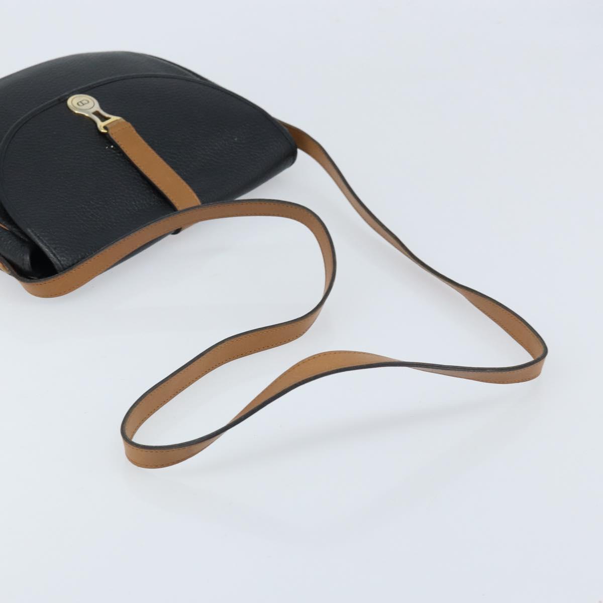 Christian Dior Shoulder Bag Leather Black Gold Auth ep13624
