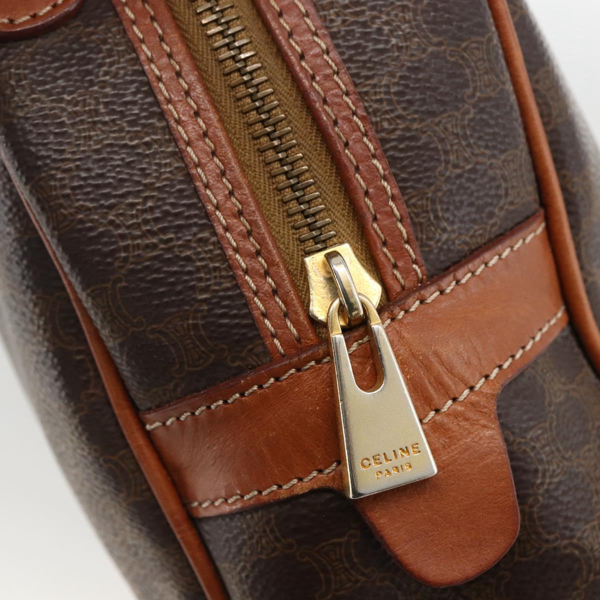 CELINE Macadam Canvas Hand Bag PVC Leather Brown Gold Auth ep13628