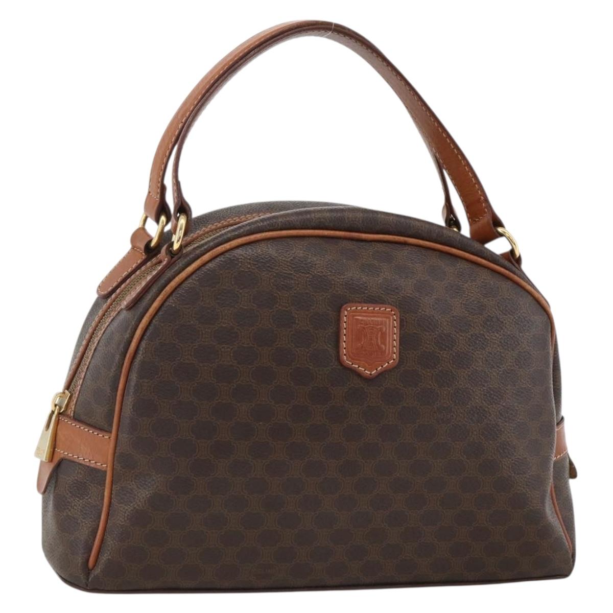CELINE Macadam Canvas Hand Bag PVC Leather Brown Gold Auth ep13628