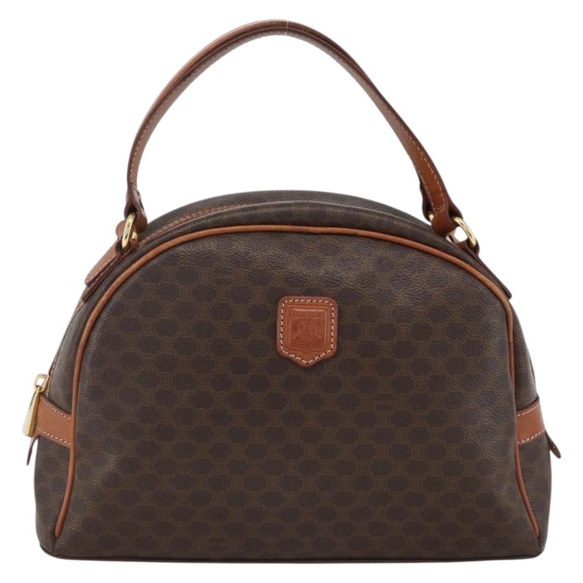 CELINE Macadam Canvas Hand Bag PVC Leather Brown Gold Auth ep13628