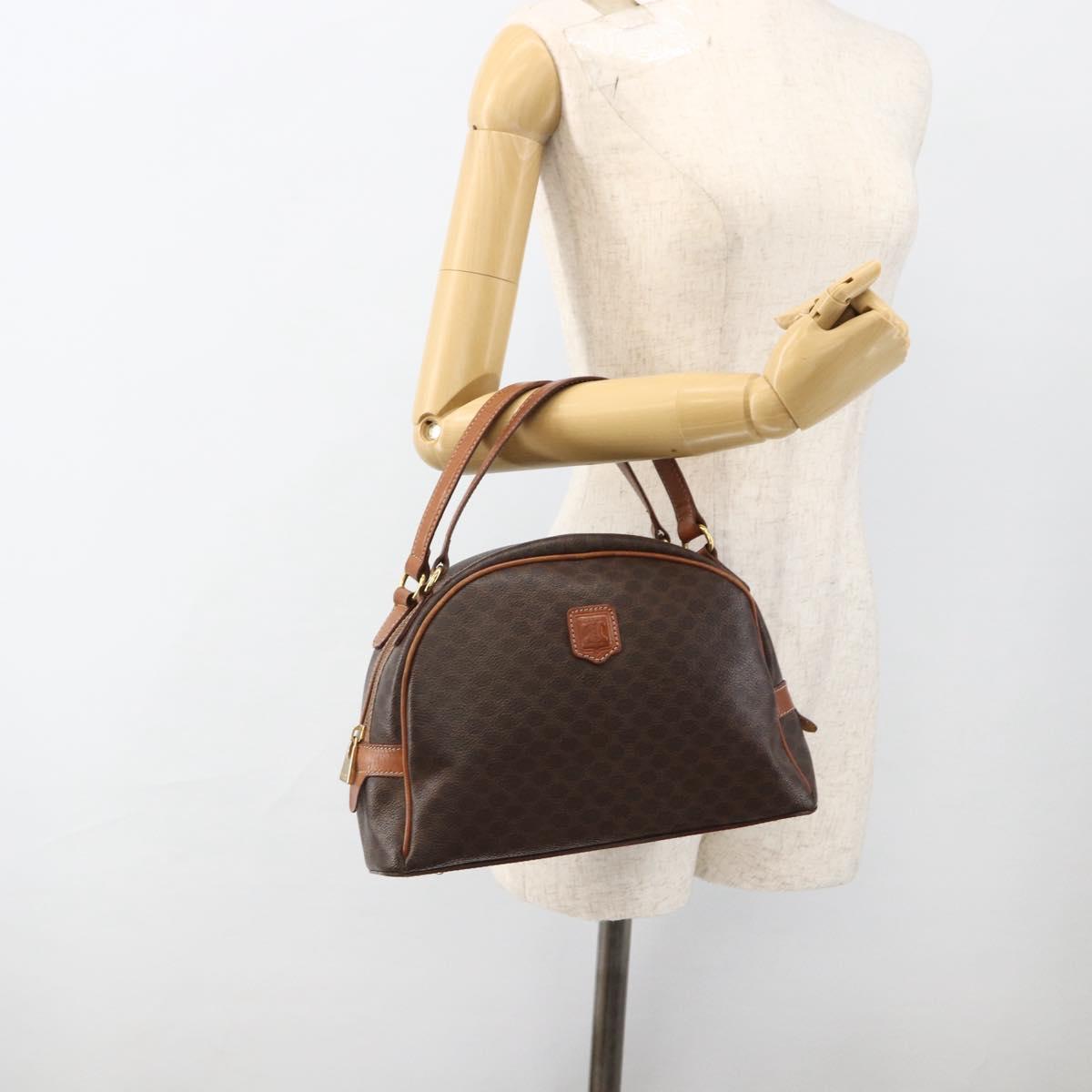 CELINE Macadam Canvas Hand Bag PVC Leather Brown Gold Auth ep13628