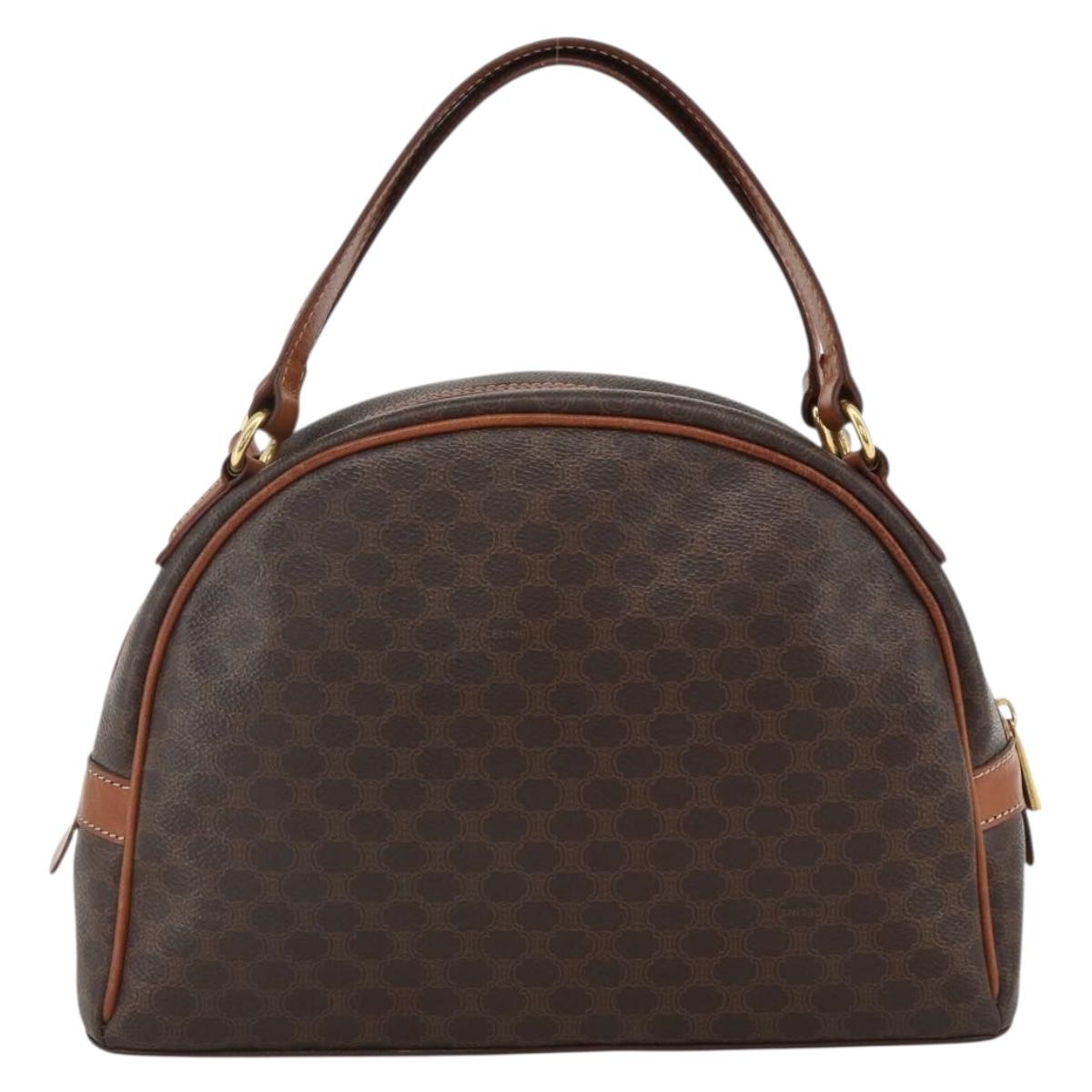 CELINE Macadam Canvas Hand Bag PVC Leather Brown Gold Auth ep13628