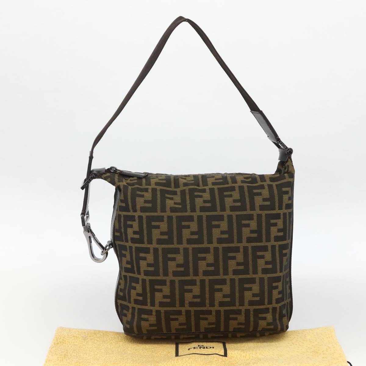 FENDI Zucca Canvas Shoulder Bag Black Brown Auth ep13629V