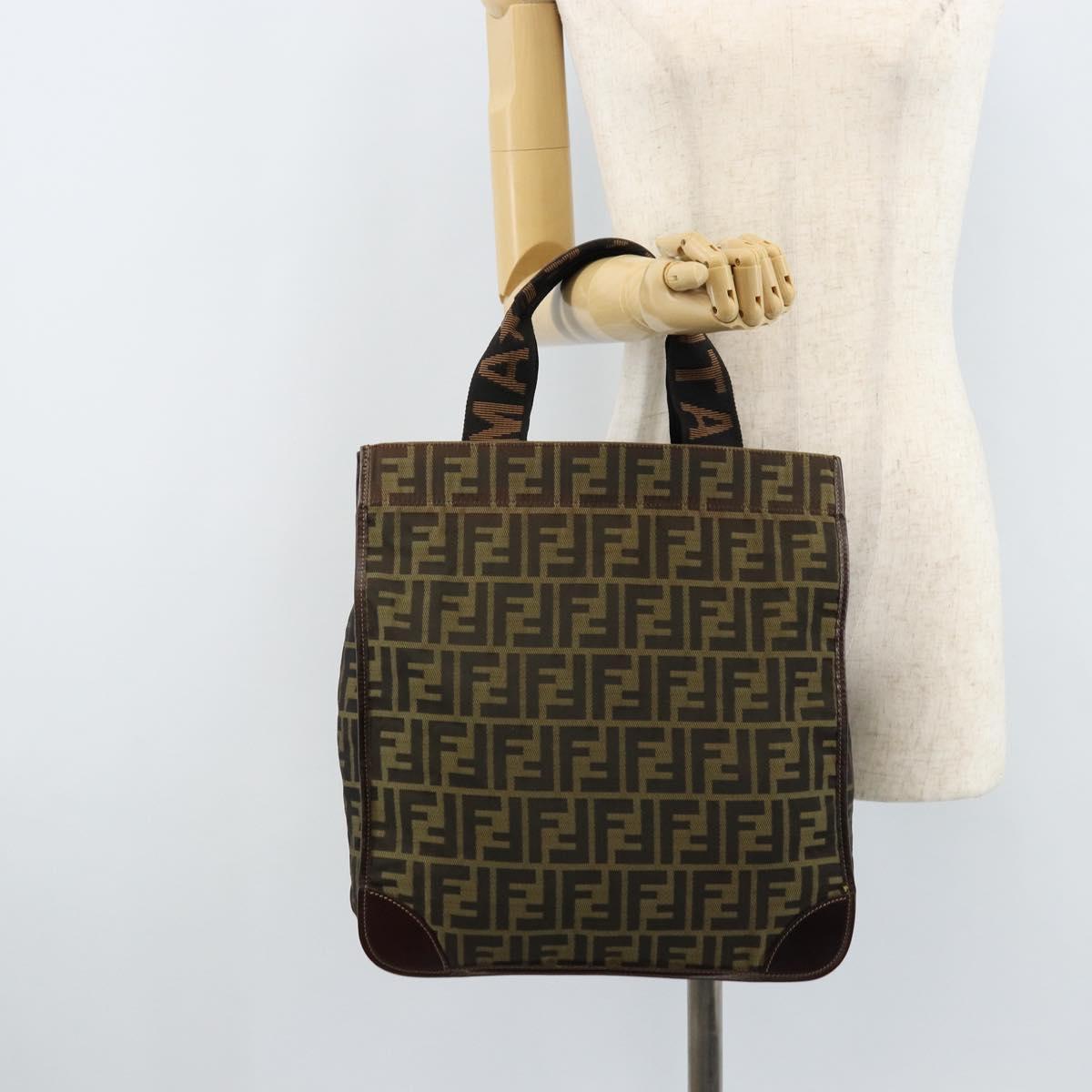 FENDI Zucca Canvas Hand Bag Black Brown Auth ep13634