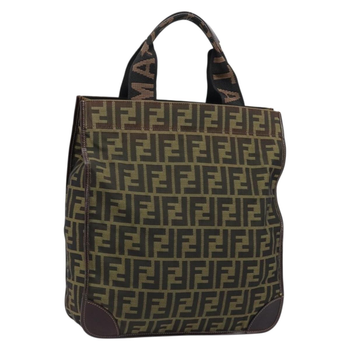 FENDI Zucca Canvas Hand Bag Black Brown Auth ep13634
