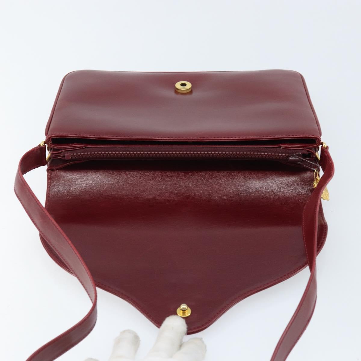 GUCCI Horsebit Shoulder Bag Leather Red Gold Auth ep13642