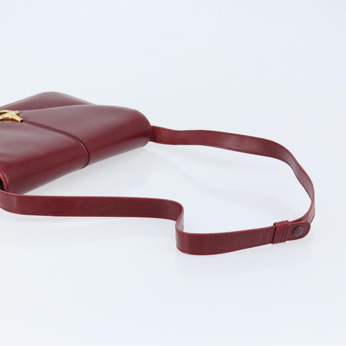 GUCCI Horsebit Shoulder Bag Leather Red Gold Auth ep13642