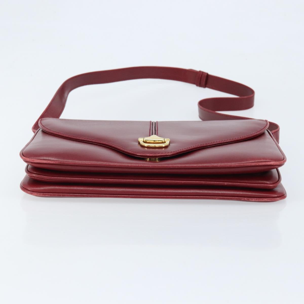 GUCCI Horsebit Shoulder Bag Leather Red Gold Auth ep13642