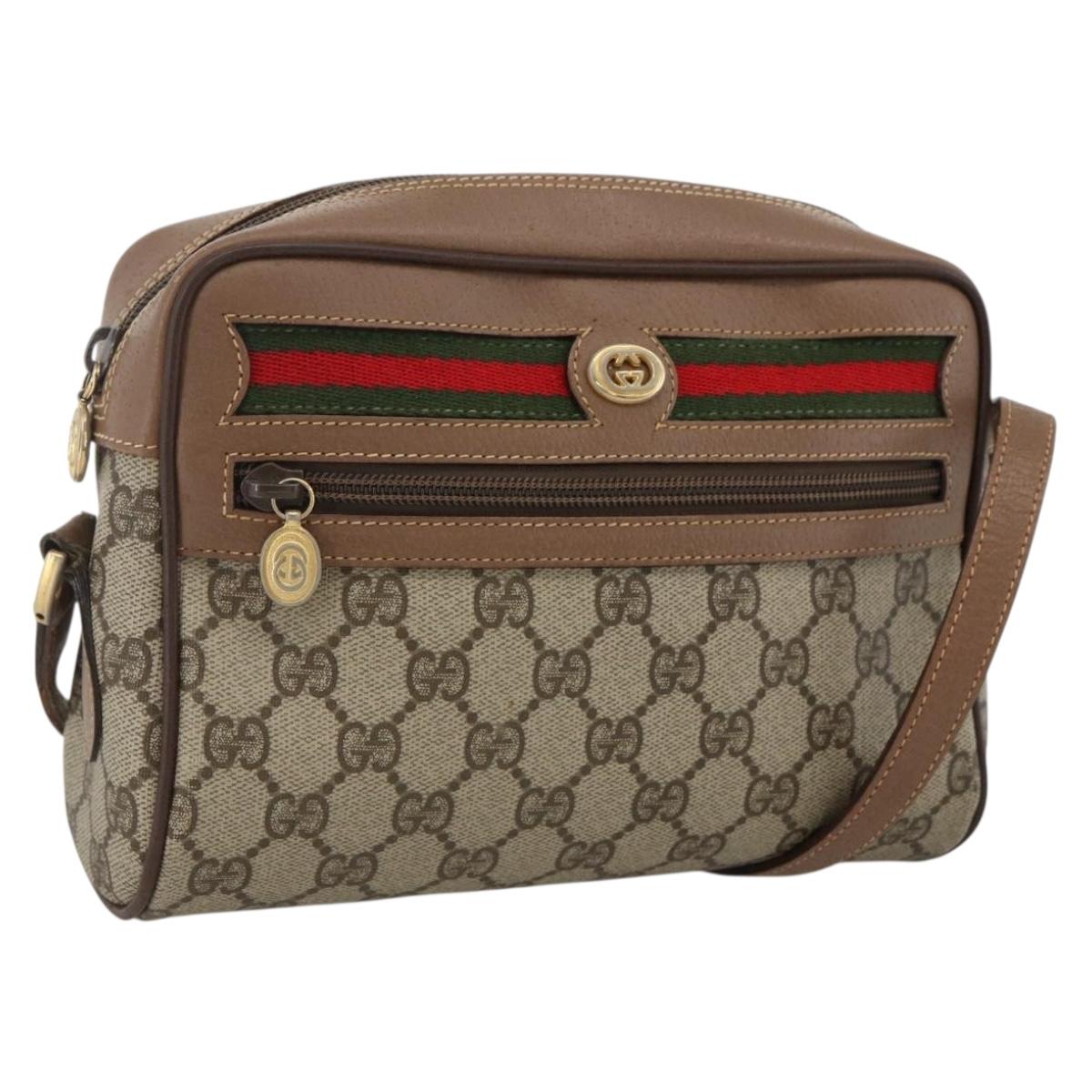 GUCCI GG Supreme Web Sherry Line Bag PVC Beige Gold 001 44 6655 Auth ep13643
