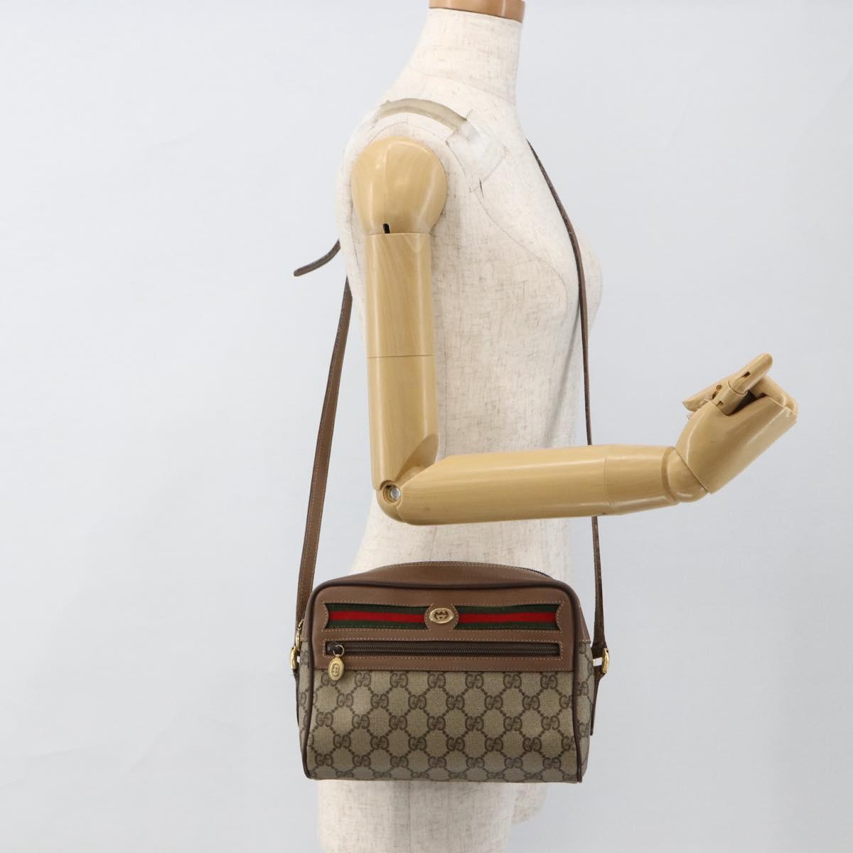 GUCCI GG Supreme Web Sherry Line Bag PVC Beige Gold 001 44 6655 Auth ep13643