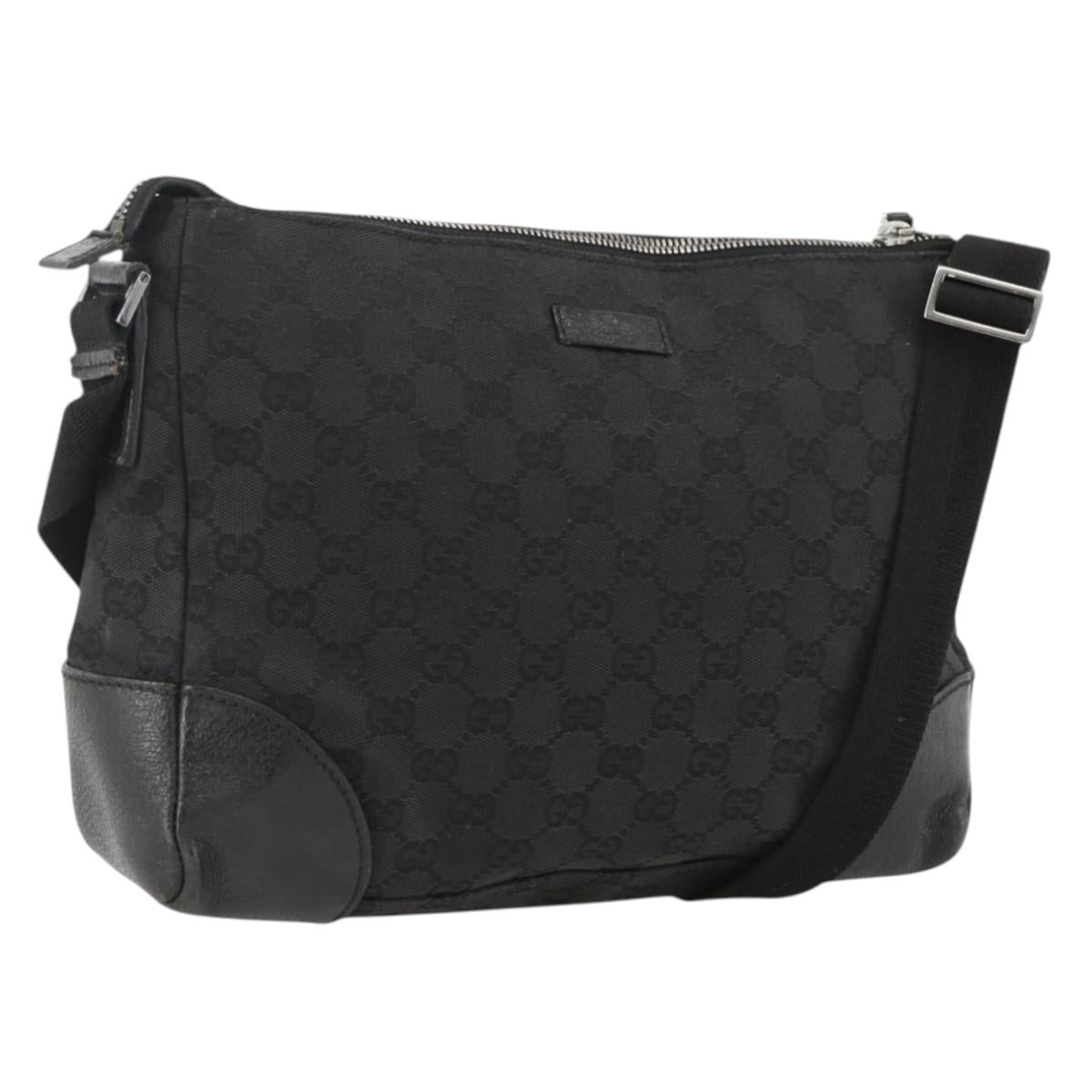 GUCCI GG Canvas Shoulder Bag Black Silver 114273 Auth ep13647