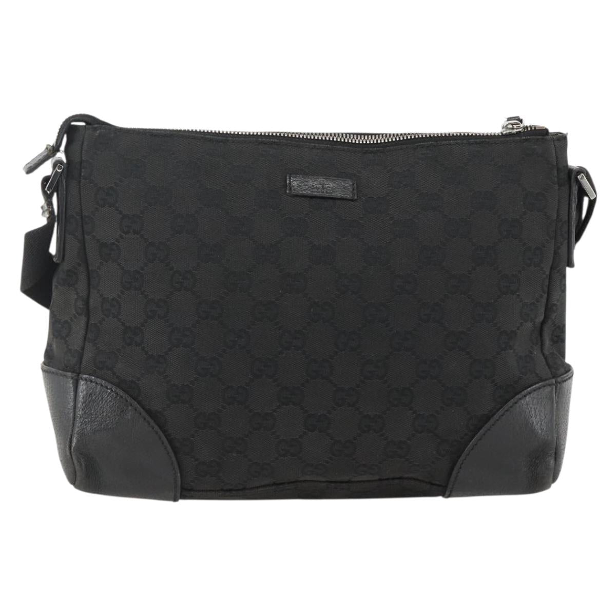 GUCCI GG Canvas Shoulder Bag Black Silver 114273 Auth ep13647
