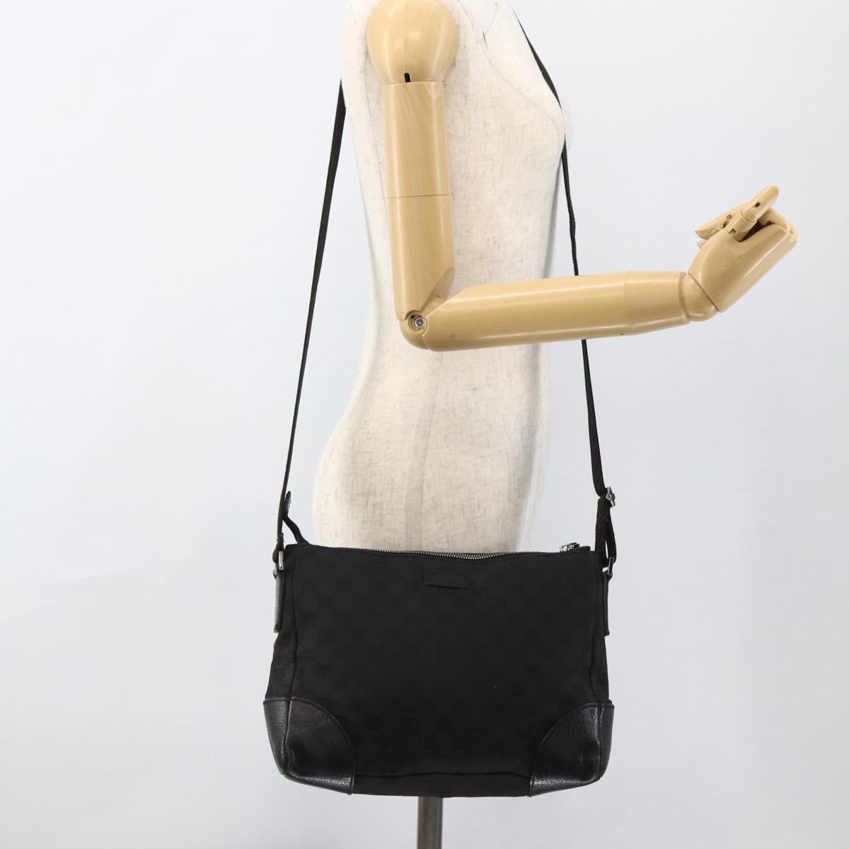 GUCCI GG Canvas Shoulder Bag Black Silver 114273 Auth ep13647