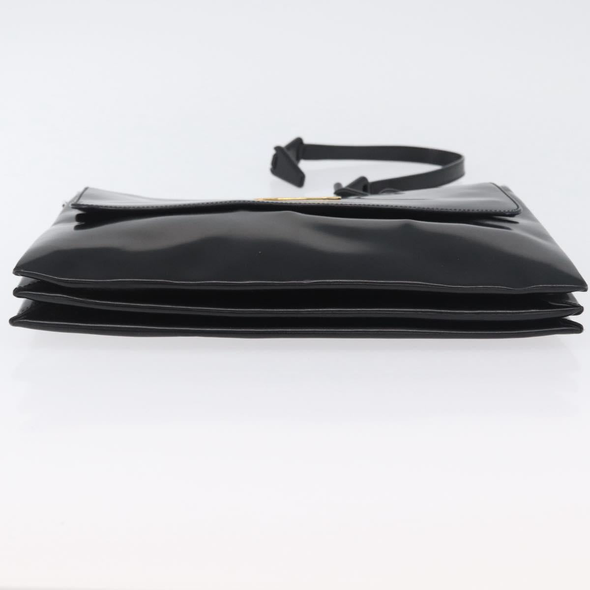 GUCCI Shoulder Bag Patent leather Black Gold Auth ep13648