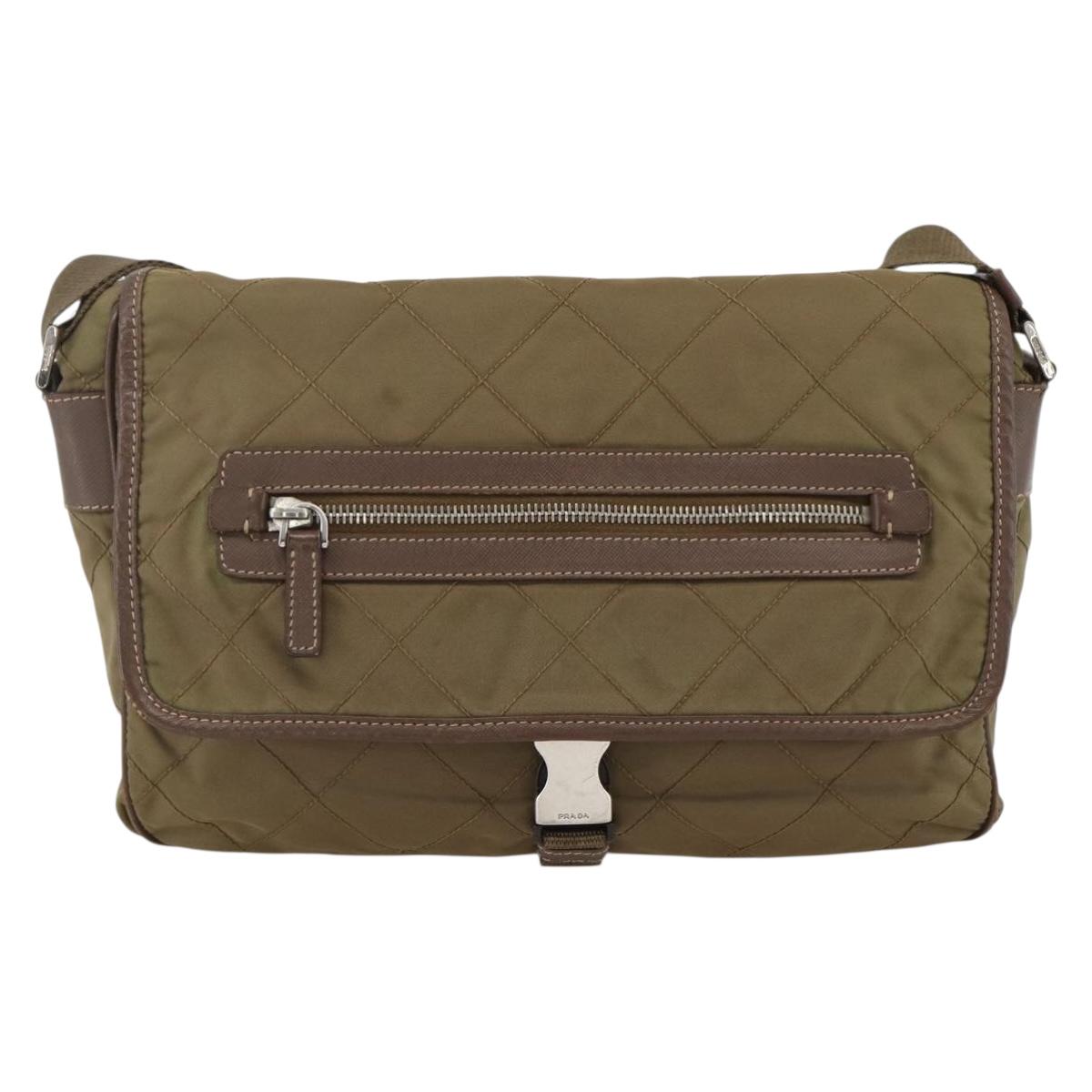 PRADA Shoulder Bag Nylon Brown Silver Auth ep13655