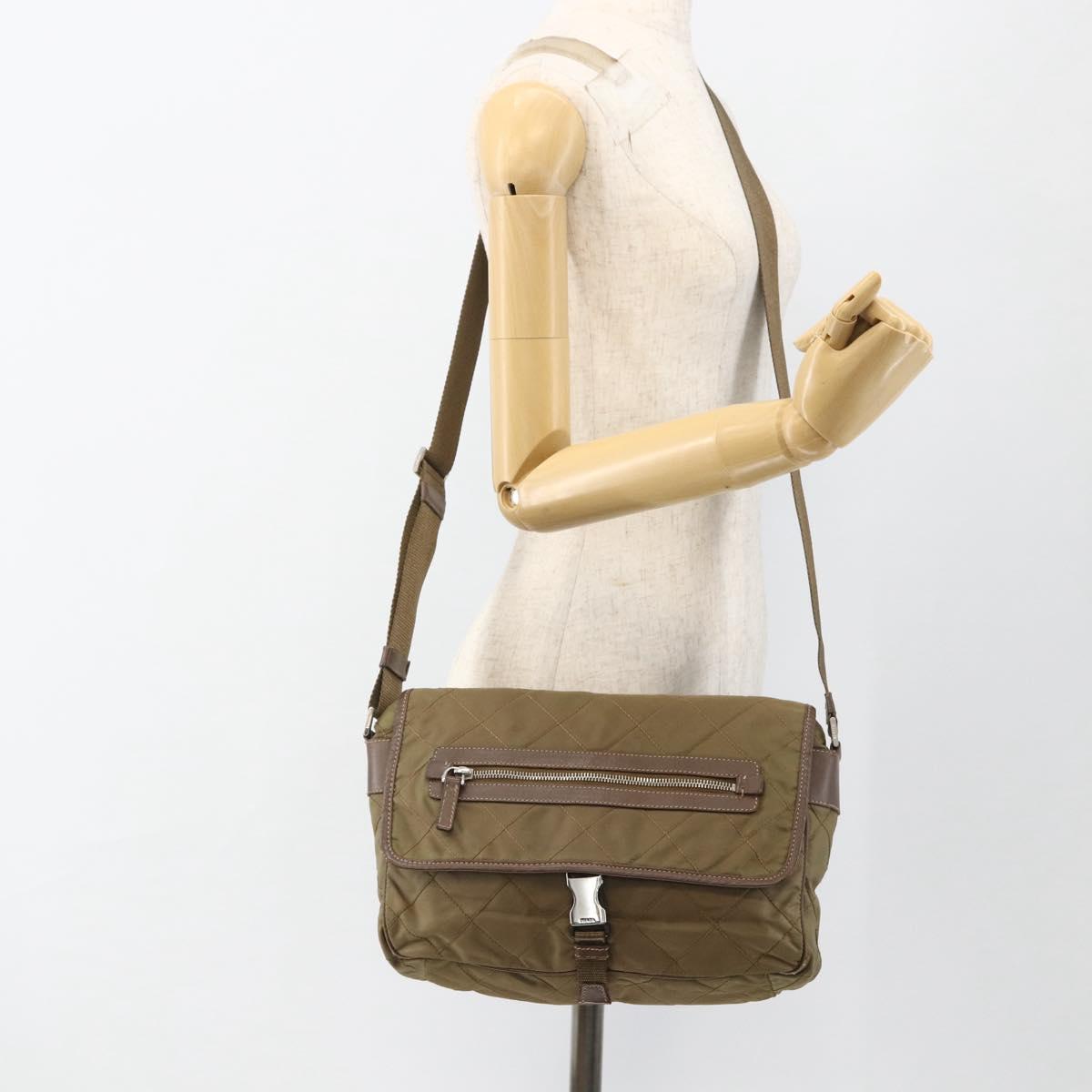 PRADA Shoulder Bag Nylon Brown Silver Auth ep13655