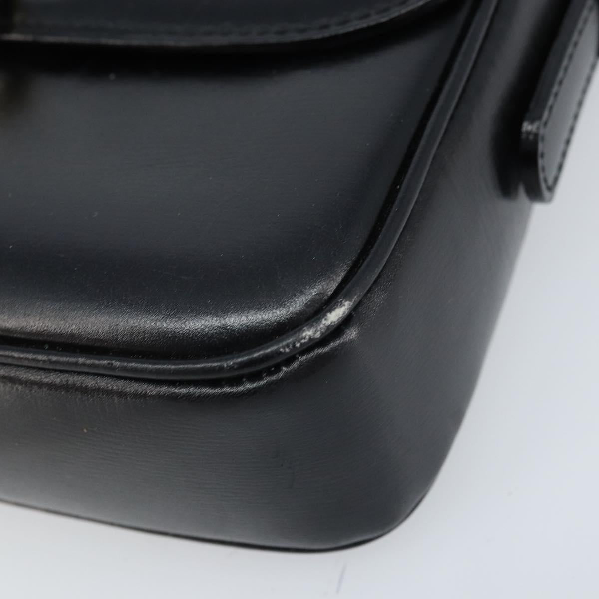 CELINE Gancini Shoulder Bag Leather Black Gold Auth ep13660