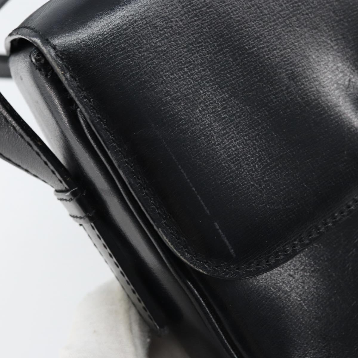 CELINE Gancini Shoulder Bag Leather Black Gold Auth ep13660