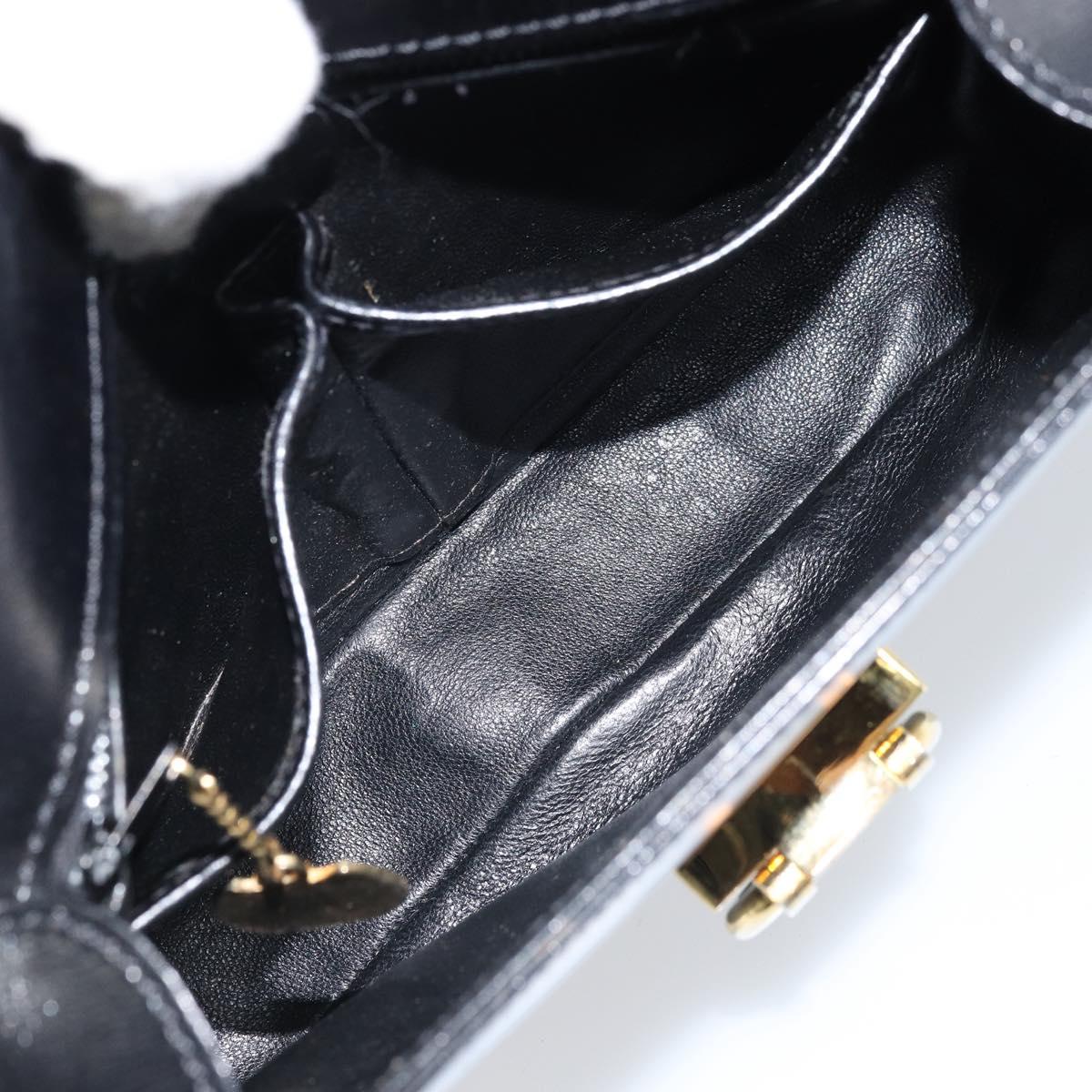 CELINE Gancini Shoulder Bag Leather Black Gold Auth ep13660