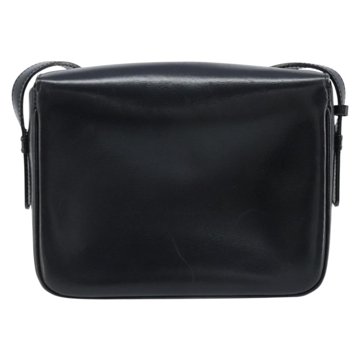 CELINE Gancini Shoulder Bag Leather Black Gold Auth ep13660