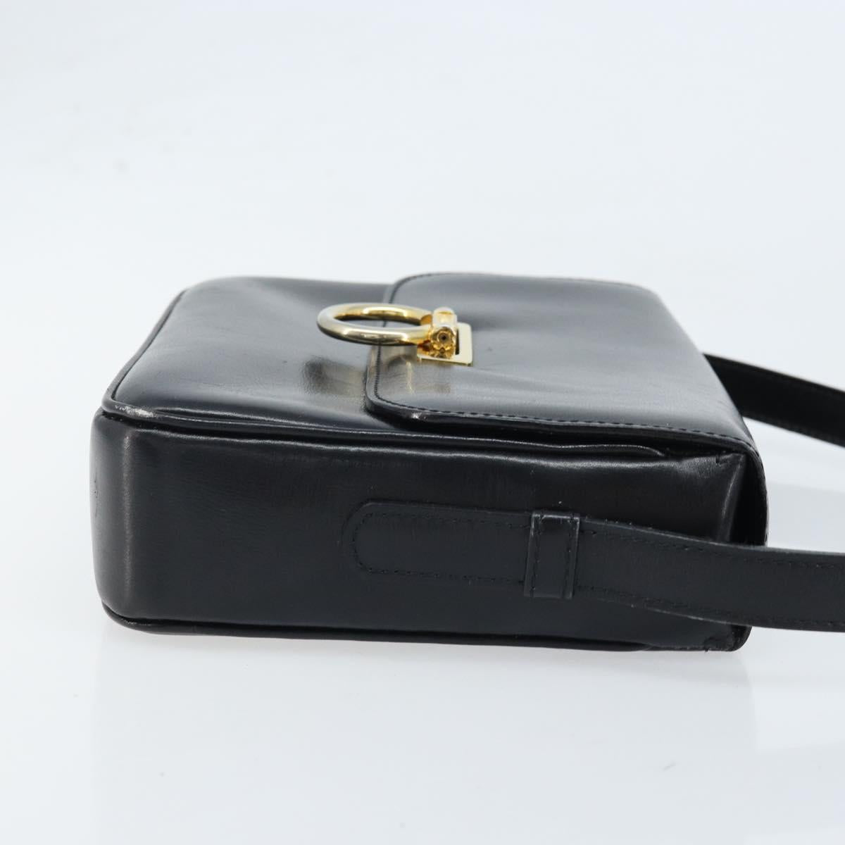 CELINE Gancini Shoulder Bag Leather Black Gold Auth ep13660