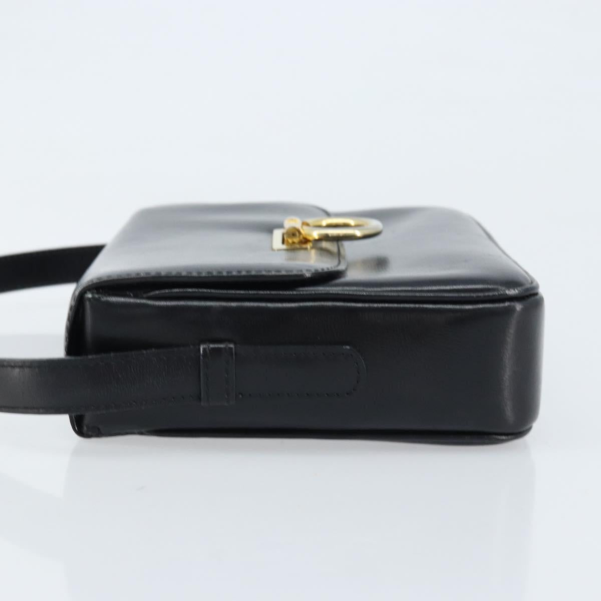 CELINE Gancini Shoulder Bag Leather Black Gold Auth ep13660