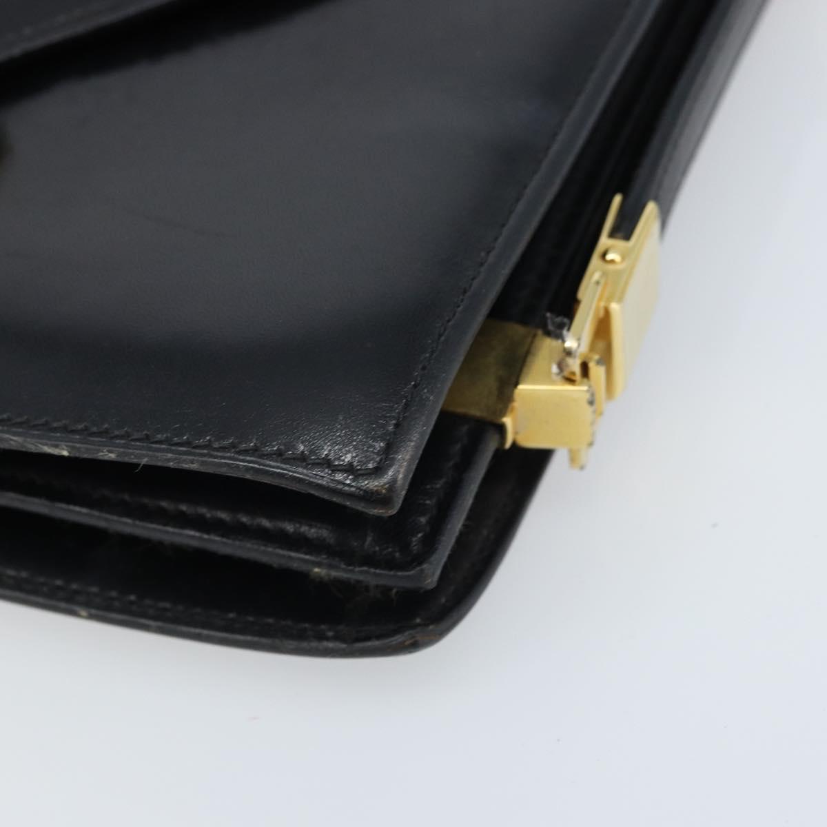 CELINE Horse Carriage Shoulder Bag Leather Black Gold Auth ep13665