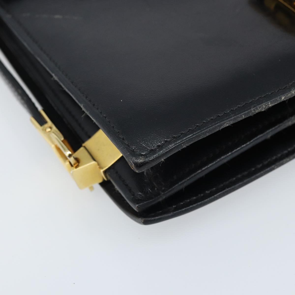 CELINE Horse Carriage Shoulder Bag Leather Black Gold Auth ep13665