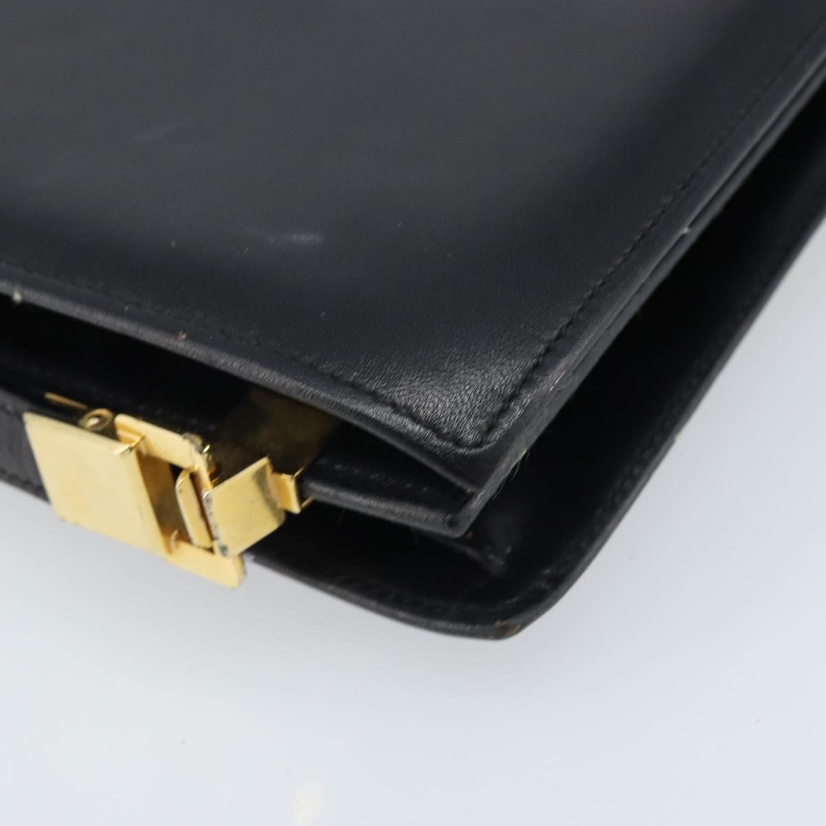 CELINE Horse Carriage Shoulder Bag Leather Black Gold Auth ep13665