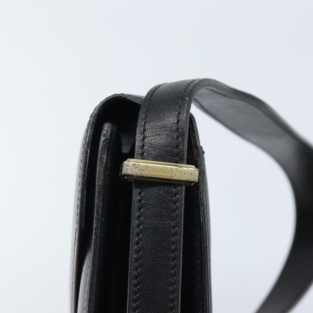 CELINE Horse Carriage Shoulder Bag Leather Black Gold Auth ep13665