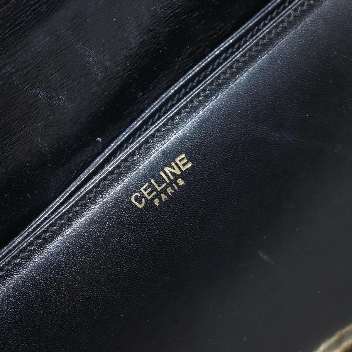CELINE Horse Carriage Shoulder Bag Leather Black Gold Auth ep13665