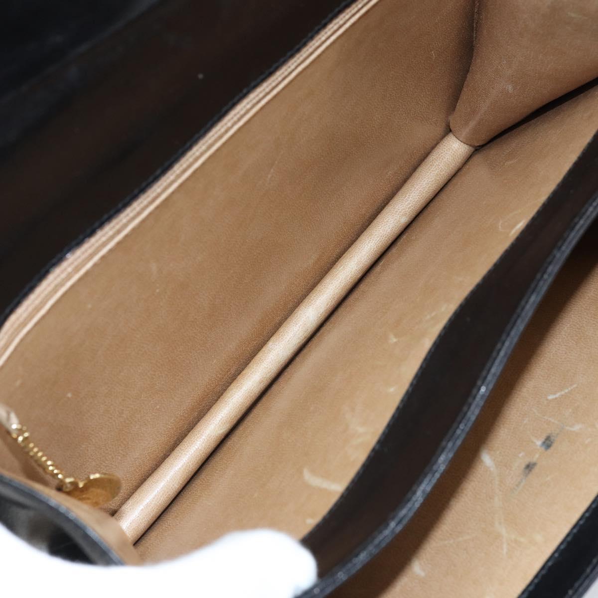 CELINE Horse Carriage Shoulder Bag Leather Black Gold Auth ep13665