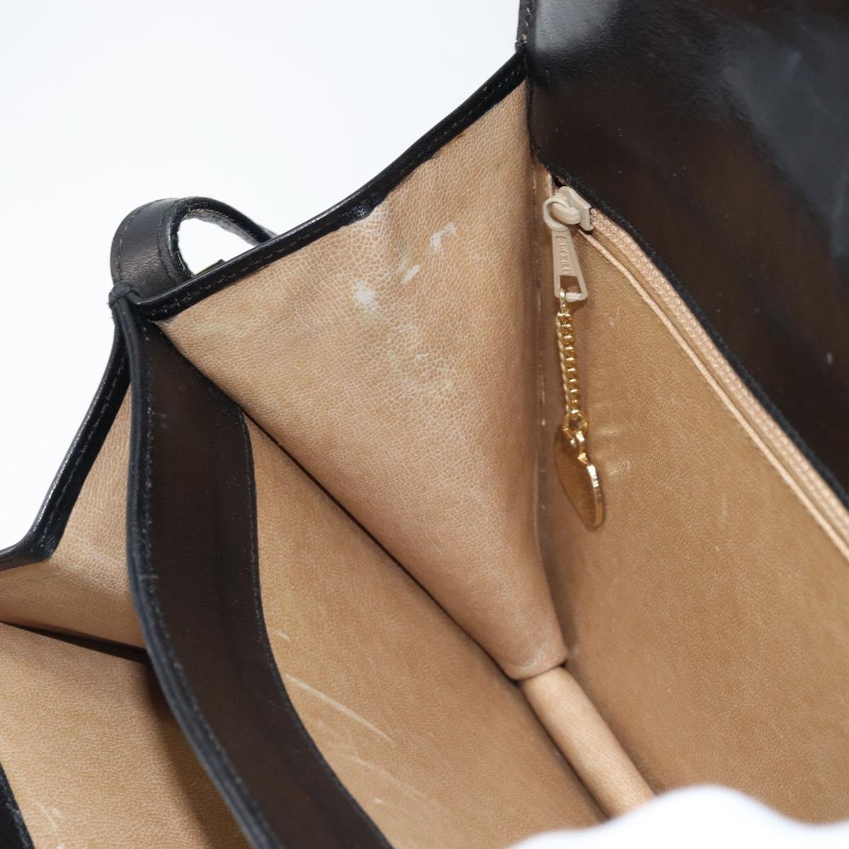 CELINE Horse Carriage Shoulder Bag Leather Black Gold Auth ep13665