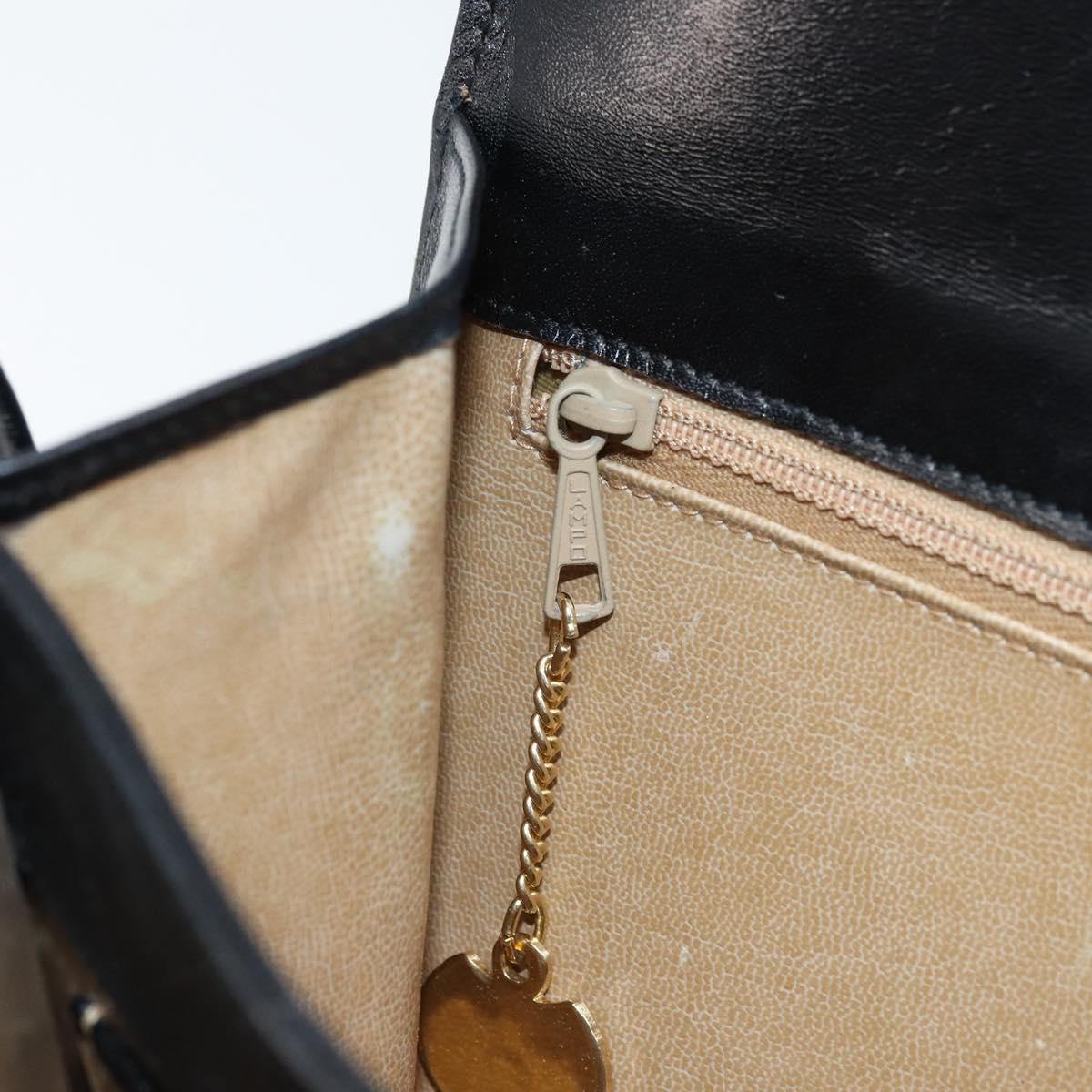 CELINE Horse Carriage Shoulder Bag Leather Black Gold Auth ep13665